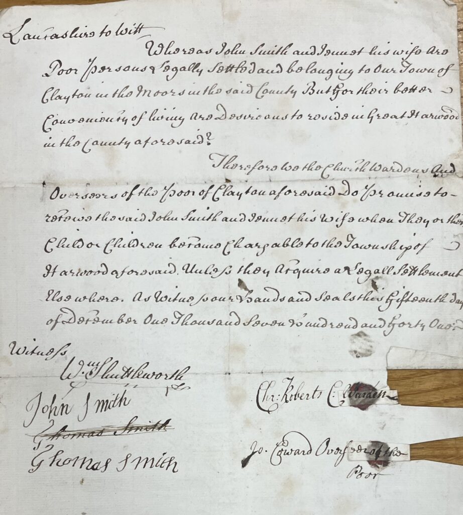 Settlement certificate John Smith 1741