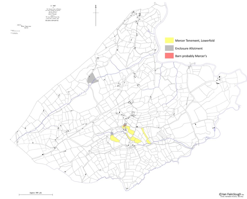 Plan of Great Harwood 1763 showing location of Mercer farm lands.